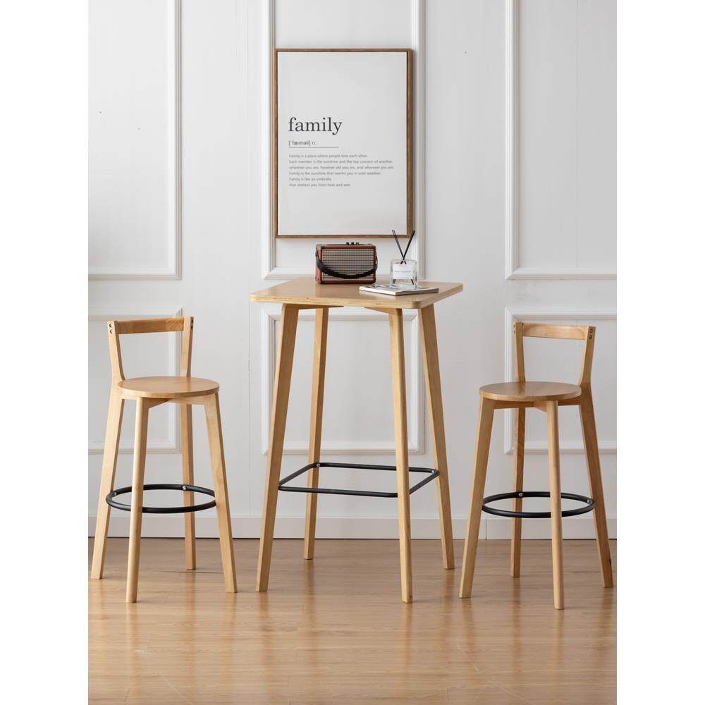 家用阳台高台桌靠墙方形实木吧台桌商用高脚桌奶茶店休闲桌椅组合