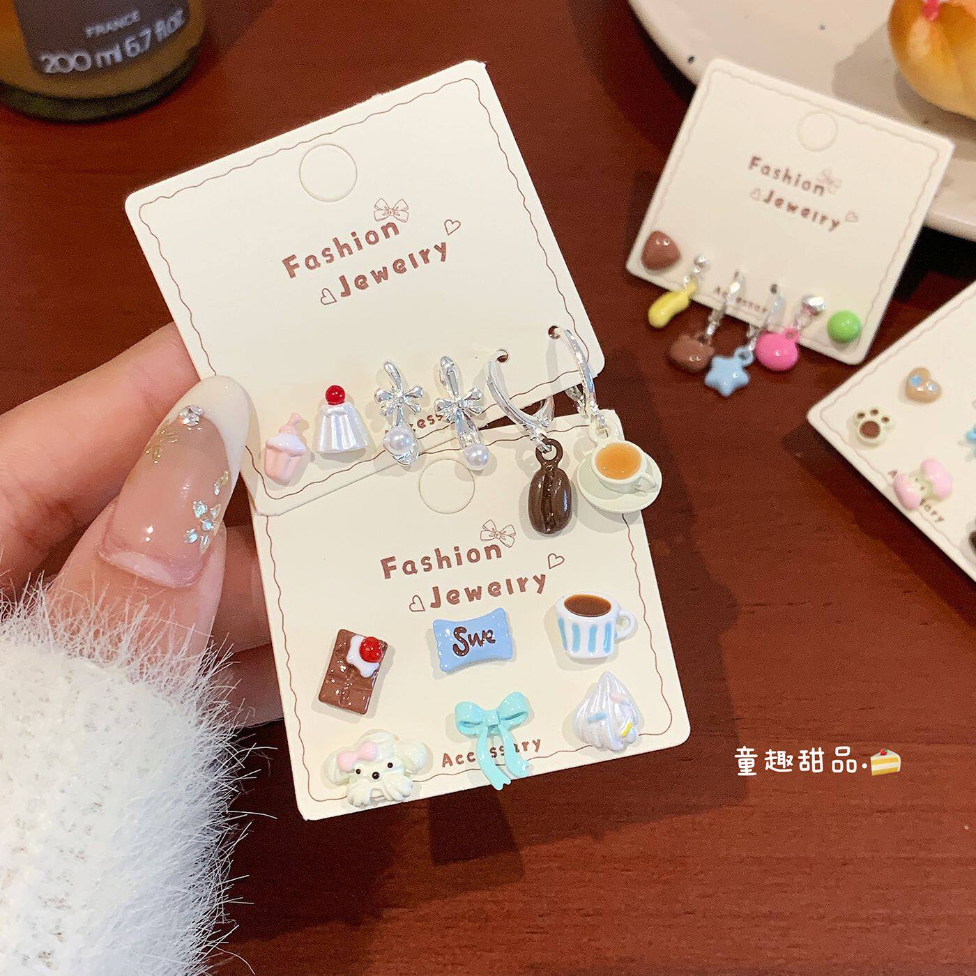 纯银耳钉女卡通小狗耳钉套装多巴胺精致甜美高级感小众设计感耳饰