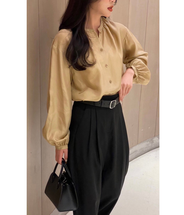 简约篙级 褶饰电力纺桑蚕丝上衣光泽通透显白宽松女士衬衫