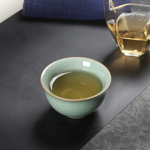 龙泉青瓷哥窑梅子青冰裂功夫茶具陶瓷茶杯家用小茶碗品茗杯喝茶盏
