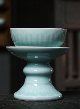 青瓷莲瓣高脚水果碗陶瓷家用糕点茶点零食碗干果碗供佛供奉高脚碗