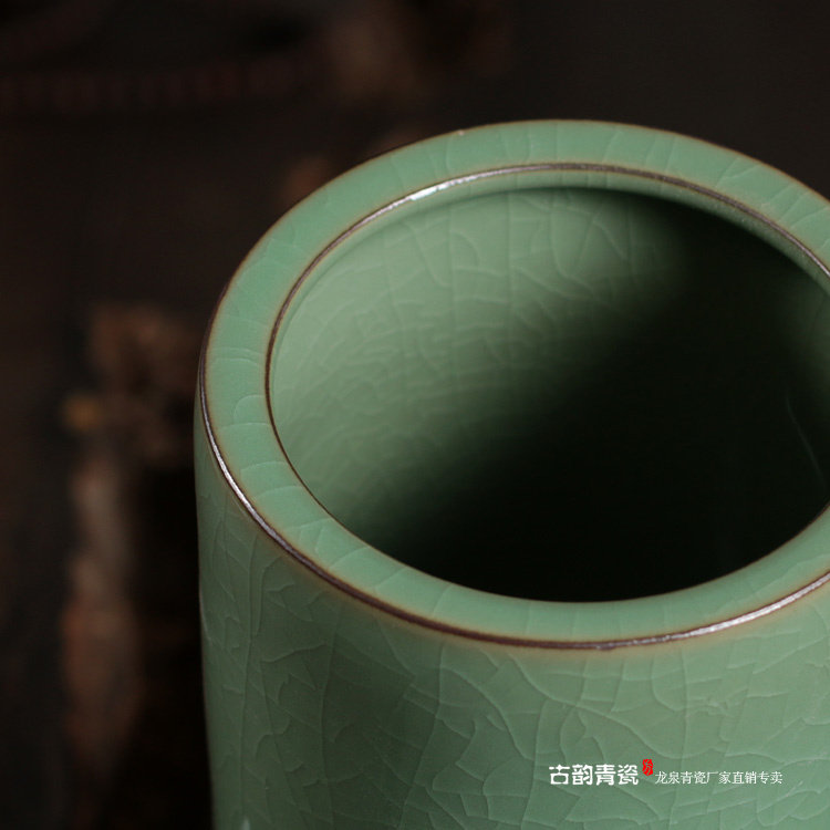 무료 배송 LONGQUAN 청자 펜 홀더 문구 용품 세라믹 사무용품 물펜 홀더 원형 브러시 홀더