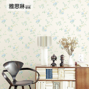 甜美加厚无纺布墙纸蓝色小花卧室背景壁纸非自粘 田园乡村英伦风格