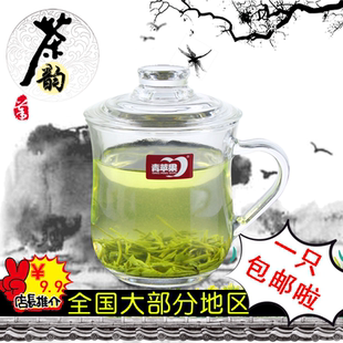 青苹果茶饮杯 女士水杯子 家用办公室玻璃杯带盖 创意带把茶杯男士