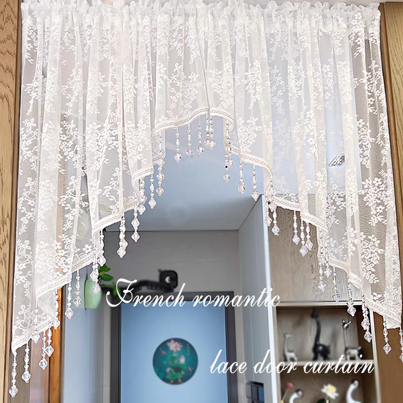 免打孔纱帘法式装饰半帘蕾丝窗帘复古卧室隔断帘玄关帘门帘三角帘