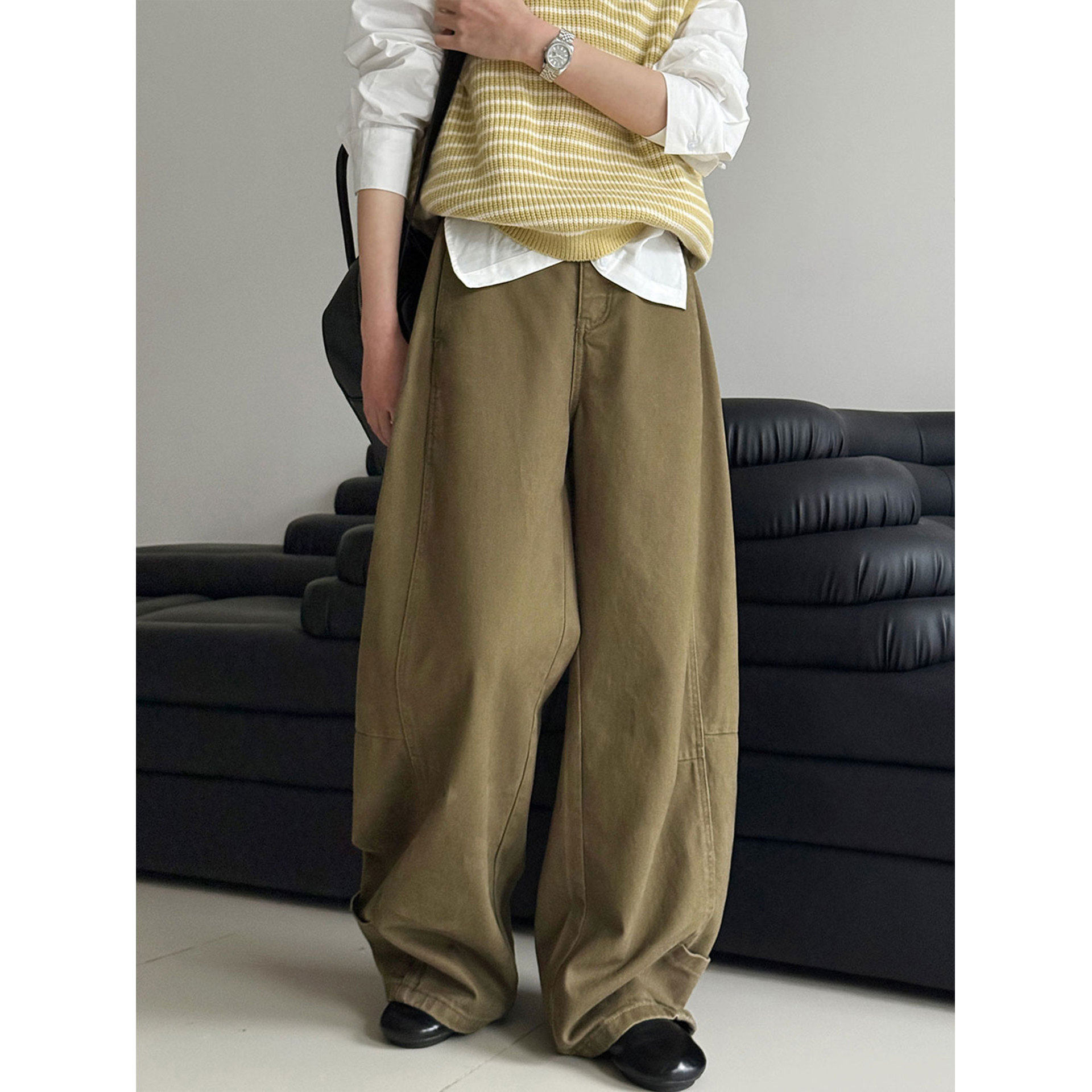 鹿西 美式牛仔裤复古弯刀裤2026春季新款宽松百搭阔腿直筒裤22007