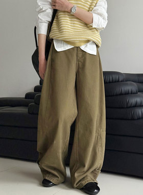 鹿西 美式牛仔裤复古弯刀裤2026春季新款宽松百搭阔腿直筒裤22007