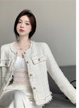 小香风粗花呢外套2026新款气质流苏别致短款炸街长袖上衣女装