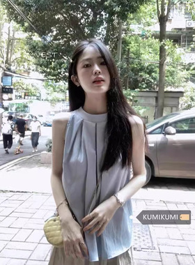 2026夏季新款衬衫无袖设计感小众辣妹穿搭气质挂脖女装上衣纯欲风