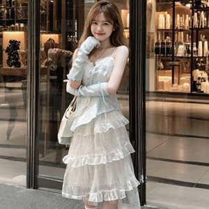 2026春夏气质法式性感韩系甜美规则荷叶边吊带上衣连衣裙女两件套