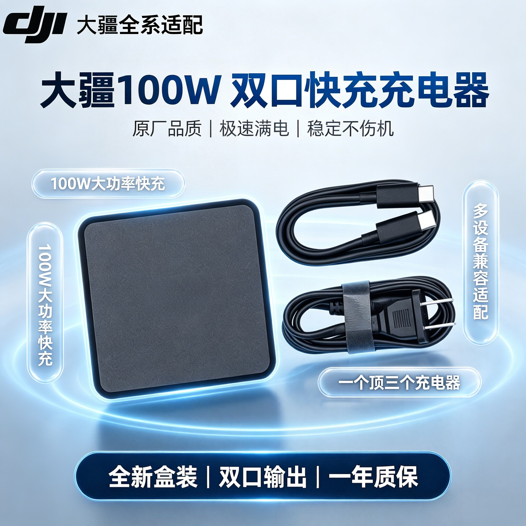 大疆100W桌面充电器氮化镓双口Mavic4 Pro Mavic3 air3s pocket3 4 T100S/T70/T60农业植保无人机遥控器适用图片