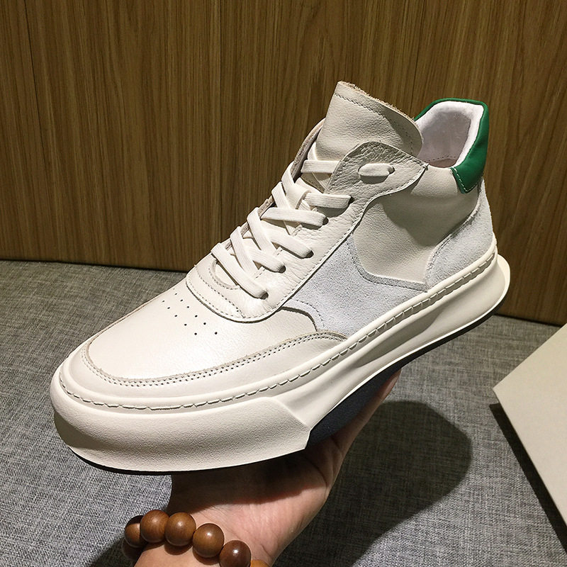 2024秋冬新款真皮高帮鞋男款厚底运动休闲板鞋透气百搭白色皮鞋男