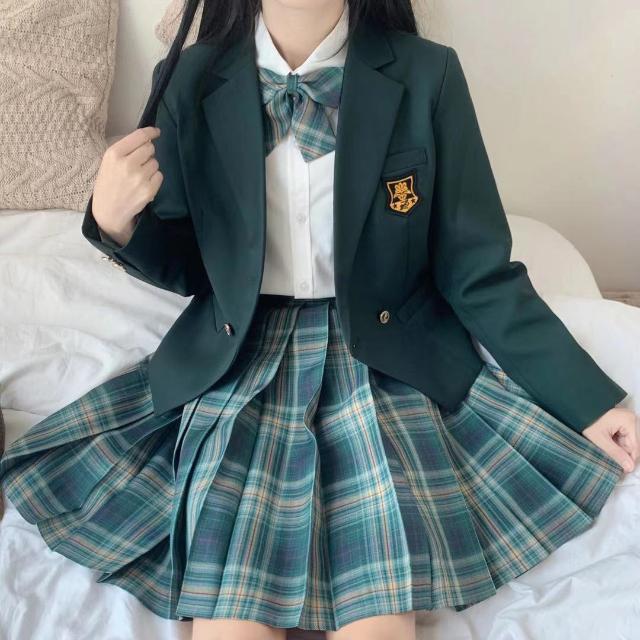 日系短款一粒扣西装森林来信格裙套装学院风校供JK制服西服两件套