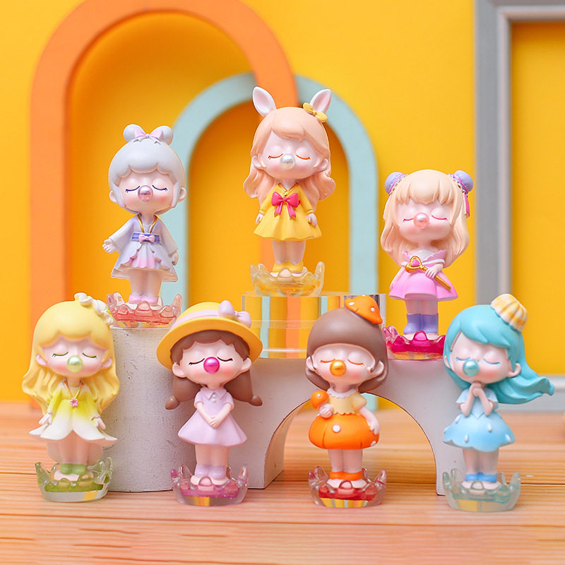 创意可爱吹泡泡女孩摆件少女心盲盒泡沫的angel卡通手办女生礼物