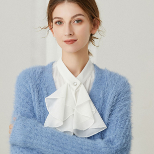 假领子女配V领毛衣装饰领优雅垂感蝴蝶结衬衫领内搭假衣领秋冬新