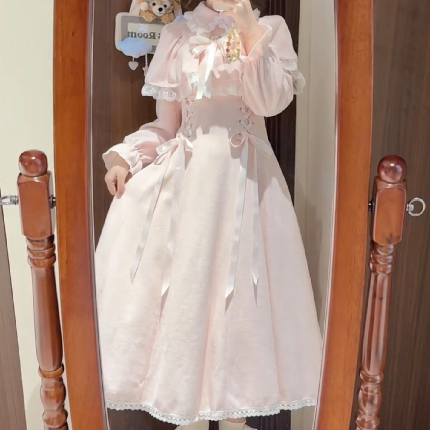 拼接蝴蝶结假两件斗篷披肩lolita