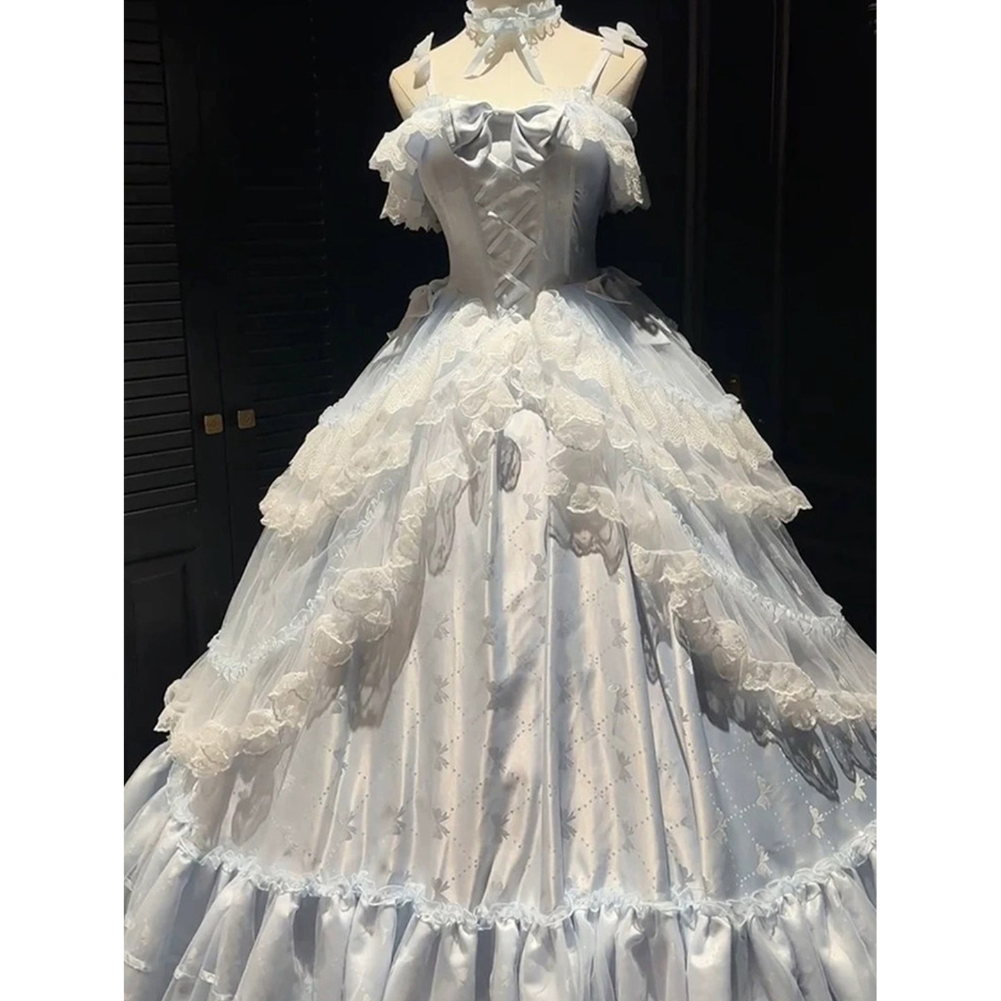 蓝色花嫁lolita裙子晚礼服女小众