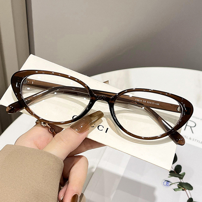 时尚复古椭圆小框近视眼镜男女通用TR90超轻防蓝光文艺简约茶色框