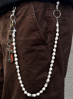 新款白骷髅复古十字架酒瓶朋克街头腰链牛仔裤潮嘻哈裤链包包挂件