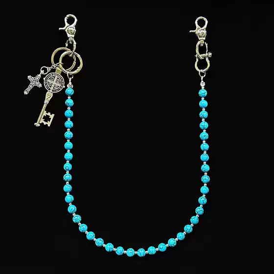 2025Ss Niche Men and Women Original Trendy Blue Cracked Stone Round Beads Handmade Trouser Chain Cleanfit Waist Chain Jewelry