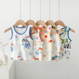 春秋款纯棉背心男童女童国风卡通背心儿童护肚衣服马甲打底可外穿