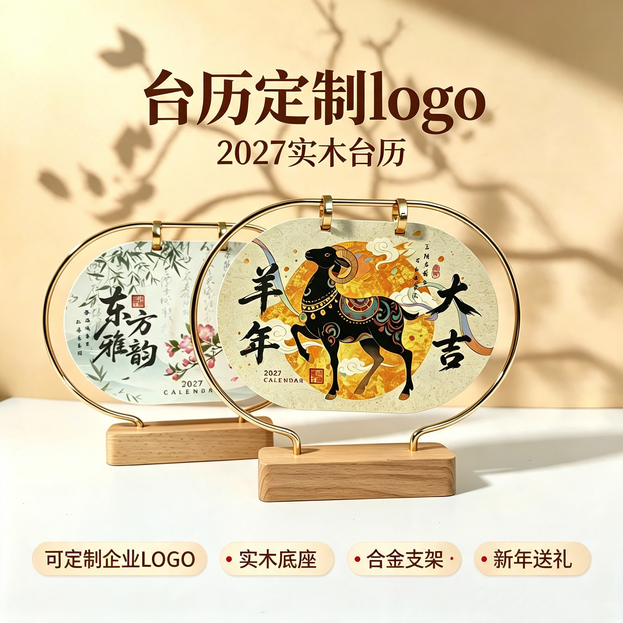 2027实木台历定制LOGO新年礼品图片