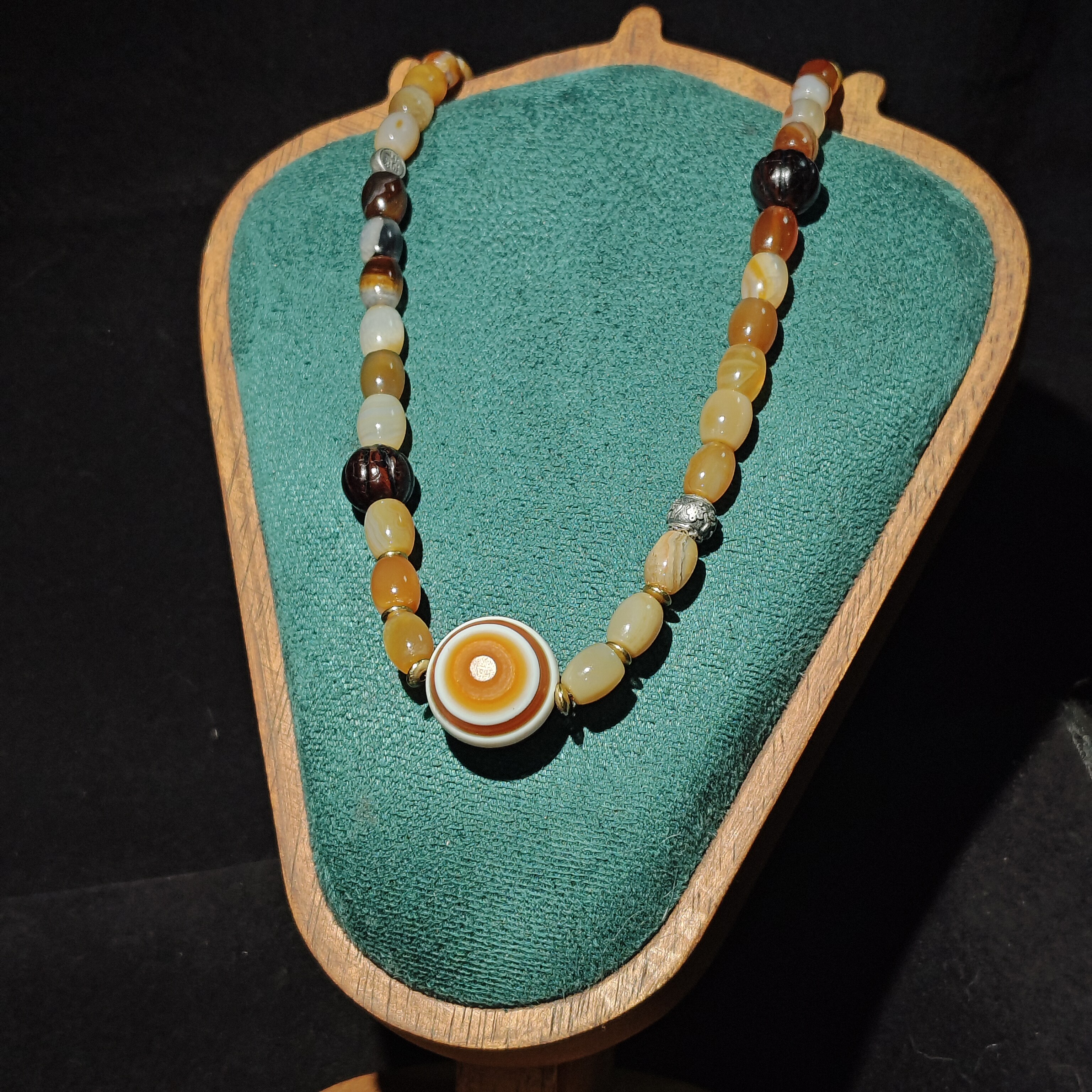 【盛京小石头】老玛瑙搭配阿拉善眼睛项链