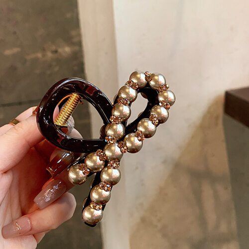 东大门香槟色珍珠抓夹女韩版高马尾夹鲨鱼夹轻奢新款发量少盘发夹