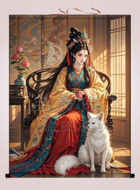 胡家仙女狐娘娘真身挂画出马堂口客厅装饰画招财九尾狐狸像卷轴画