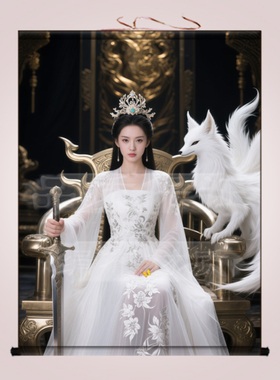 女狐娘娘真身九尾狐挂画家用堂口供奉灵狐装饰画男狐胡九霄卷轴画