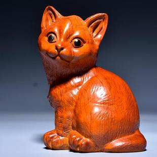 花梨木雕猫摆件动物木猫红木家居客厅新居装饰工艺品店铺开业送礼