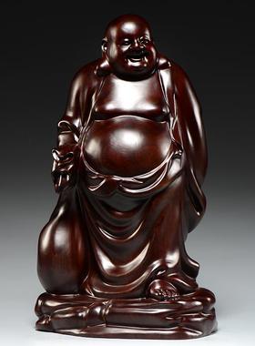 黑檀木雕刻弥勒佛像摆件布袋大肚笑佛家居客厅装饰红木工艺品送礼