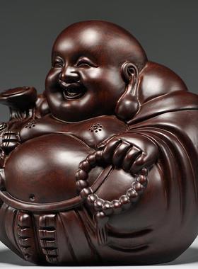 黑檀木雕刻弥勒佛像坐笑佛一团和气摆件客厅电视柜玄关装饰工艺品