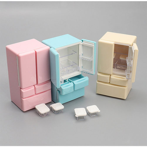 Dollhouse娃娃屋双开门冰箱微缩食玩迷你模型过家家厨房场景配件