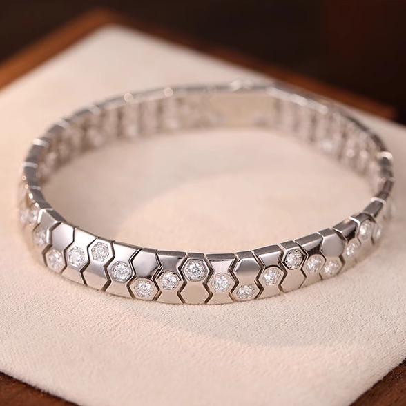 纯银蜂巢手链时尚宽版ESL510