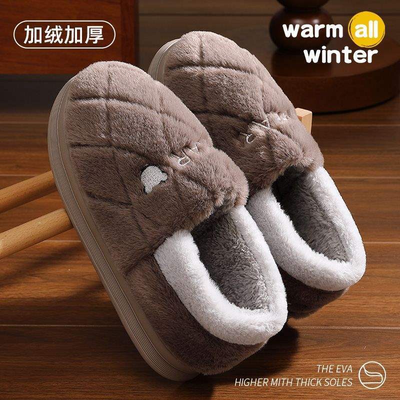 踩屎感全包跟男士棉拖冬季加绒保暖居家室内厚底外穿女款棉拖鞋冬