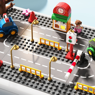 积木底板大颗粒积木地板通用配件桌面底汽车弯道场景直道公路底板