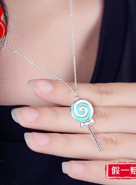 纯银蓝色滴胶生日礼物饰品锁骨链