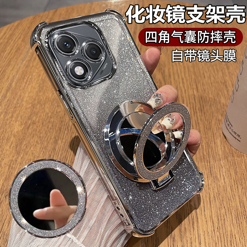 适用华为荣耀400lite手机壳honor400pro透明保护软硅胶套自带镜头膜全包气囊防摔5g海外国际香港版女支架镜子