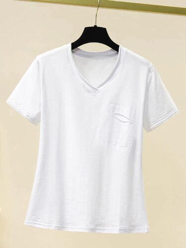 短袖通勤简约薄款韩版纯棉女贴布