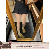 DDXZ夕子简约百搭高级感短款 半身裙侧拉链配腰带呢子宽边百褶裙女