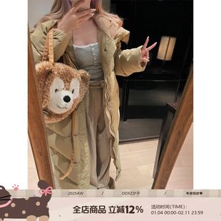 DDXZ夕子韩系独特新款大翻领羊羔毛拼接长款白鸭绒羽绒服保暖外套