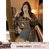 DDXZ夕子原创自制复古休闲宽松格子衬衫 女小众设计感百搭衬衣外套