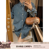 宽松遮肉显瘦衬衣外套 韩系时尚 DDXZ夕子新款 蓝色牛仔小马刺绣衬衫