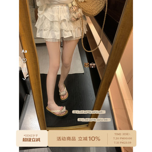 半身裙女 DDXZ夕子时髦层次感纯色蛋糕裙甜美少女风松紧腰抽绳短款