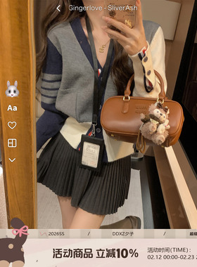 DDXZ夕子 学院风针织开衫韩系百搭时髦设计感小个子三条杠V领毛衣