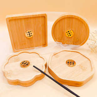 家用纯黄铜香插盘香架竹木底座九孔线香托室内香座支架香熏香炉