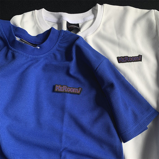 250g重磅T恤男生夏季徽章刺绣华夫格短袖t恤男女潮牌宽松简约上衣