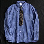 蓝色细格子衬衫 送领带上衣 衬衣男女高级感格子衬衫 男秋季 日系长袖