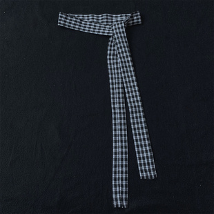 美式复古格子布腰带男休闲系带装饰简约长条黑色格纹气质感腰带女